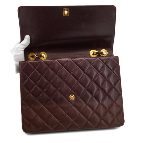 VINTAGE CHANEL MATELASSE BIG COCO CHAIN SHOULDER BAG BROWN LAMB SKIN GOLD HARDWARE 90327096