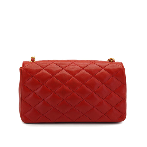 VINTAGE CHANEL MATELASSE BIG COCO CHAIN SHOULDER BAG RED LAMB SKIN GOLD HARDWARE 90319986