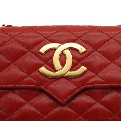 VINTAGE CHANEL MATELASSE BIG COCO CHAIN SHOULDER BAG RED LAMB SKIN GOLD HARDWARE 90319986