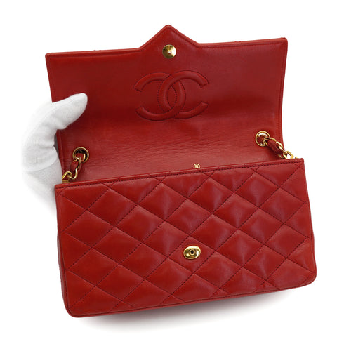 VINTAGE CHANEL MATELASSE BIG COCO CHAIN SHOULDER BAG RED LAMB SKIN GOLD HARDWARE 90319986