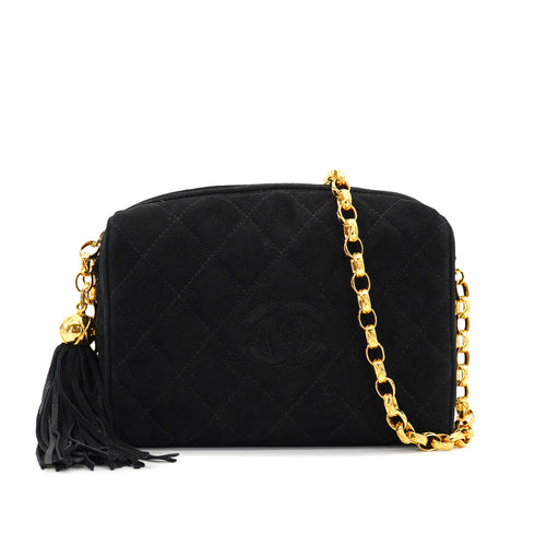 VINTAGE CHANEL MATELASSE BIJOU CHAIN SHOULDER BAG BLACK SUEDE FRINGE GOLD HARDWARE 90333749