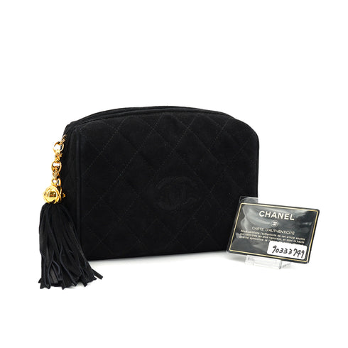 VINTAGE CHANEL MATELASSE BIJOU CHAIN SHOULDER BAG BLACK SUEDE FRINGE GOLD HARDWARE 90333749