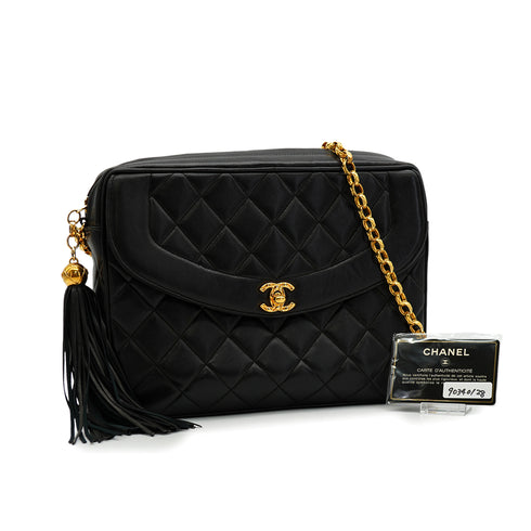 VINTAGE CHANEL MATELASSE BIJOU CHAIN SHOULDER BAG FRINGE BLACK LAMB SKIN GOLD HARDWARE 90340128
