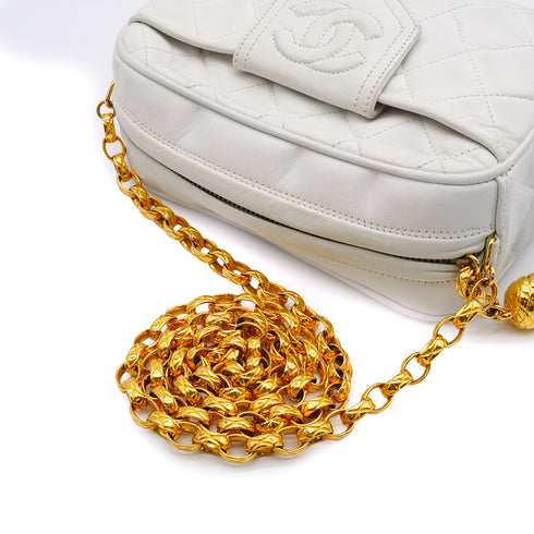 VINTAGE CHANEL MATELASSE BIJOU CHAIN SHOULDER BAG FRINGE WHITE LAMB SKIN GOLD HARDWARE 90342414