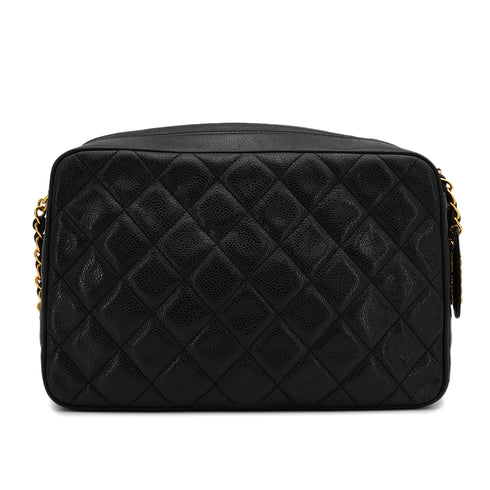 VINTAGE CHANEL MATELASSE CAMERA CHAIN SHOULDER BAG BLACK CAVIAR SKIN GOLD HARDWARE 90339653