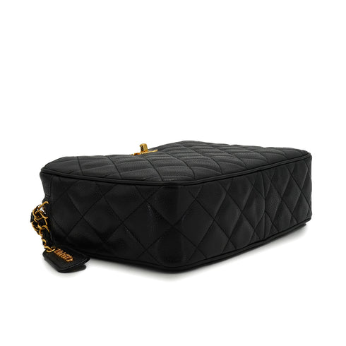 VINTAGE CHANEL MATELASSE CAMERA CHAIN SHOULDER BAG BLACK CAVIAR SKIN GOLD HARDWARE 90339653