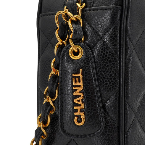 VINTAGE CHANEL MATELASSE CAMERA CHAIN SHOULDER BAG BLACK CAVIAR SKIN GOLD HARDWARE 90339653