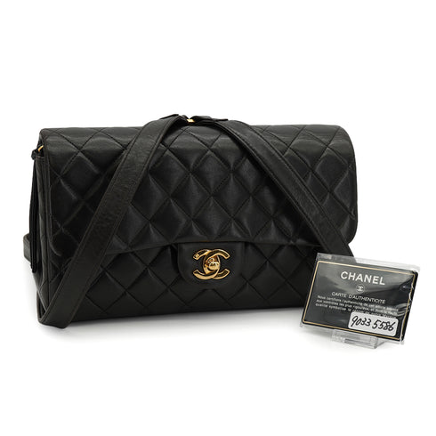 VINTAGE CHANEL MATELASSE 25 CHAIN BACKPACK BAG BLACK LAMB SKIN GOLD HARDWARE 90335586