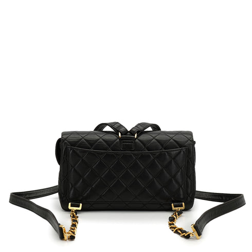 VINTAGE CHANEL MATELASSE 25 CHAIN BACKPACK BAG BLACK LAMB SKIN GOLD HARDWARE 90335586