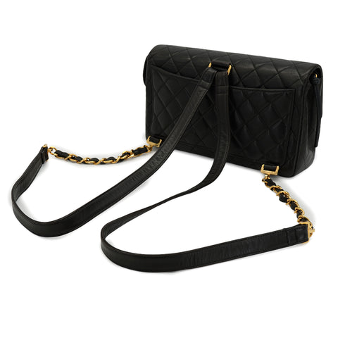 VINTAGE CHANEL MATELASSE 25 CHAIN BACKPACK BAG BLACK LAMB SKIN GOLD HARDWARE 90335586