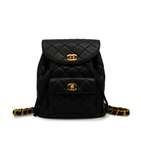 VINTAGE CHANEL MATELASSE CHAIN BACKPACK BLACK LAMB SKIN GOLD HARDWARE 90341720