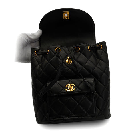 VINTAGE CHANEL MATELASSE CHAIN BACKPACK BLACK LAMB SKIN GOLD HARDWARE 90341720