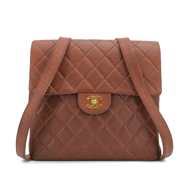 VINTAGE CHANEL MATELASSE CHAIN BACKPACK BROWN GOLD HARDWARE 90316998