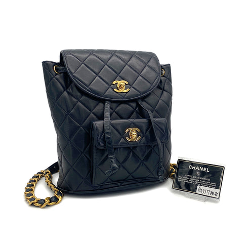 VINTAGE CHANEL MATELASSE CHAIN BACKPACK NAVY LAMB SKIN GOLD HARDWARE 90317868