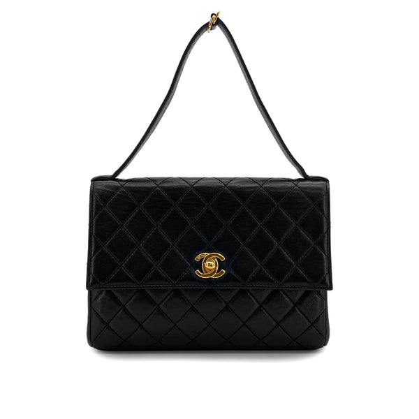 VINTAGE CHANEL MATELASSE CHAIN HAND BAG BLACK LAMB SKIN GOLD HARDWARE 90327067