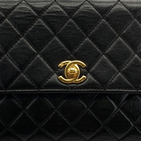 VINTAGE CHANEL MATELASSE CHAIN HAND BAG BLACK LAMB SKIN GOLD HARDWARE 90327067