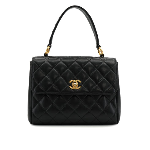 VINTAGE CHANEL MATELASSE CHAIN HAND BAG BLACK LAMB SKIN GOLD HARDWARE 90333746