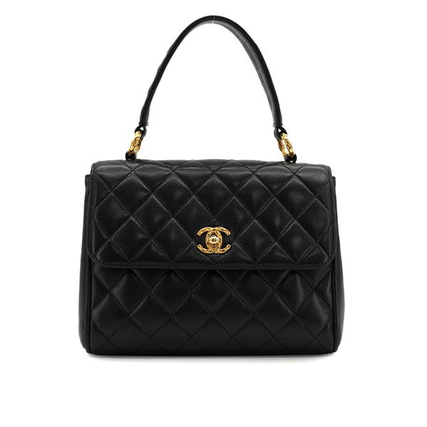 VINTAGE CHANEL MATELASSE CHAIN HAND BAG BLACK LAMB SKIN GOLD HARDWARE 90333746