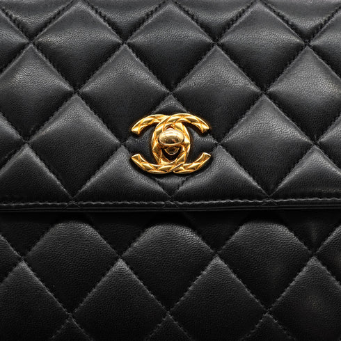 VINTAGE CHANEL MATELASSE CHAIN HAND BAG BLACK LAMB SKIN GOLD HARDWARE 90333746