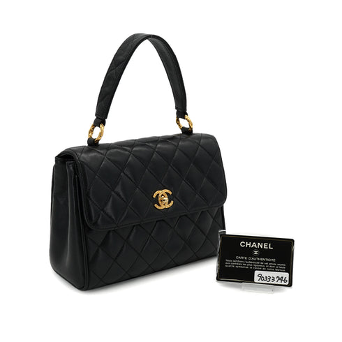 VINTAGE CHANEL MATELASSE CHAIN HAND BAG BLACK LAMB SKIN GOLD HARDWARE 90333746