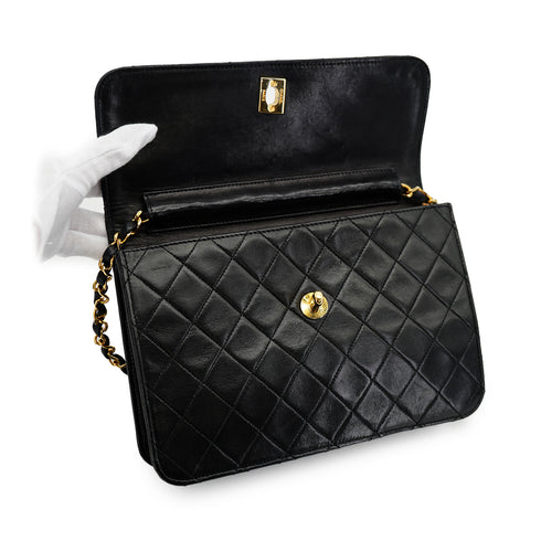 VINTAGE CHANEL MATELASSE CHAIN HAND SHOULDER BAG BLACK LAMB SKIN GOLD HARDWARE 90335295
