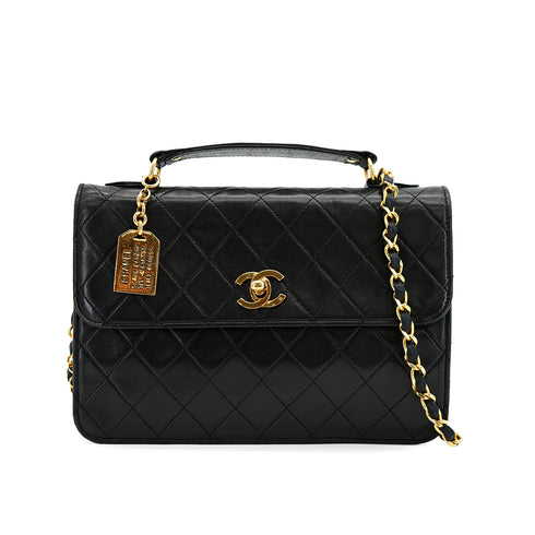 VINTAGE CHANEL MATELASSE CHAIN HAND SHOULDER BAG BLACK LAMB SKIN GOLD HARDWARE 90335295