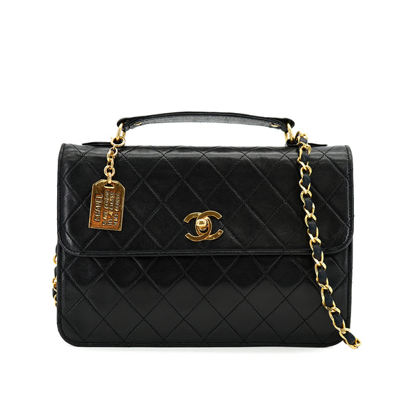 VINTAGE CHANEL MATELASSE CHAIN HAND SHOULDER BAG BLACK LAMB SKIN GOLD HARDWARE 90335295