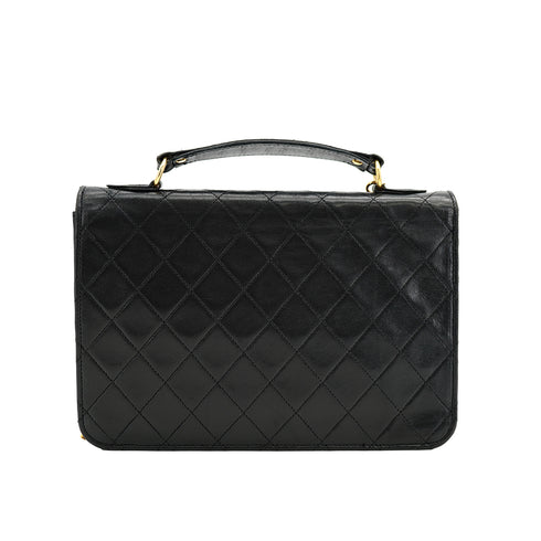 VINTAGE CHANEL MATELASSE CHAIN HAND SHOULDER BAG BLACK LAMB SKIN GOLD HARDWARE 90335295