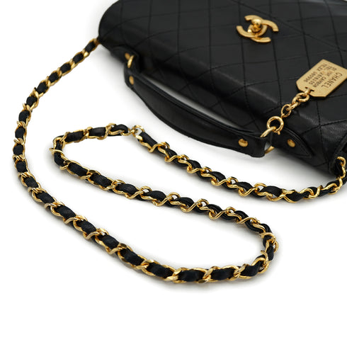 VINTAGE CHANEL MATELASSE CHAIN HAND SHOULDER BAG BLACK LAMB SKIN GOLD HARDWARE 90335295