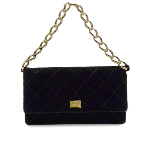VINTAGE CHANEL MATELASSE CHAIN HAND BAG BLACK VELVET GOLD HARDWARE 90346148