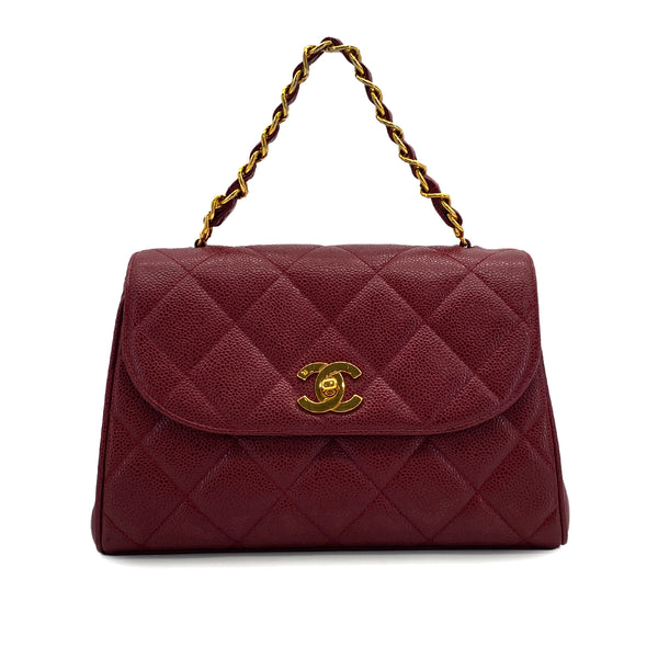 VINTAGE CHANEL MATELASSE CHAIN HAND BAG BORDEAUX CAVIAR SKIN GOLD HARDWARE 90317781