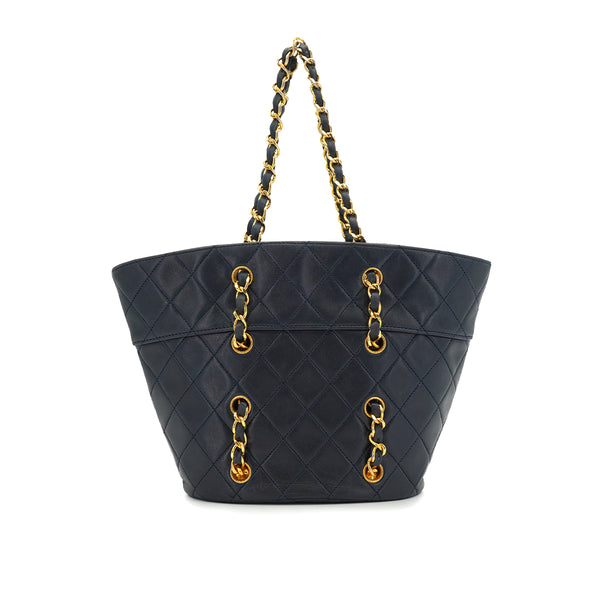 VINTAGE CHANEL MATELASSE CHAIN HAND BAG NAVY LAMB SKIN 90335499