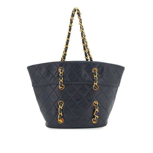 VINTAGE CHANEL MATELASSE CHAIN HAND BAG NAVY LAMB SKIN 90335499