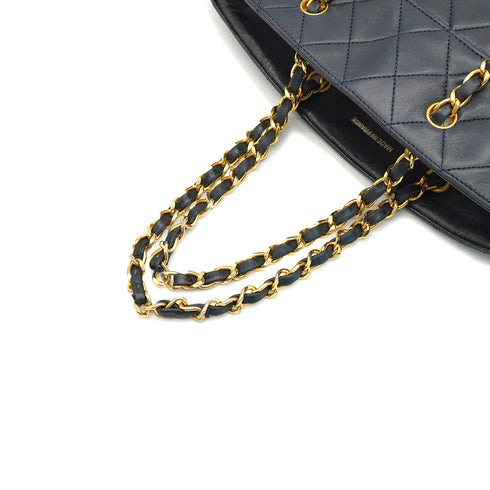 VINTAGE CHANEL MATELASSE CHAIN HAND BAG NAVY LAMB SKIN 90335499