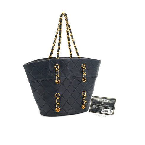 VINTAGE CHANEL MATELASSE CHAIN HAND BAG NAVY LAMB SKIN 90335499