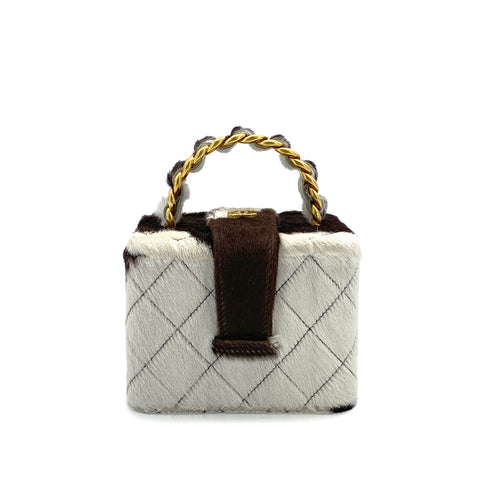 VINTAGE CHANEL MATELASSE CHAIN HAND MINI BAG BROWN WHITE UNBORN CALF GOLD HARDWARE 90317293