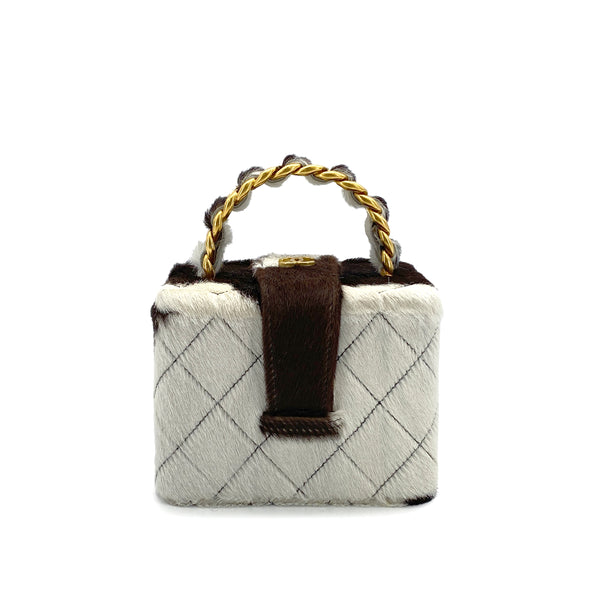 VINTAGE CHANEL MATELASSE CHAIN HAND MINI BAG BROWN WHITE UNBORN CALF GOLD HARDWARE 90317293