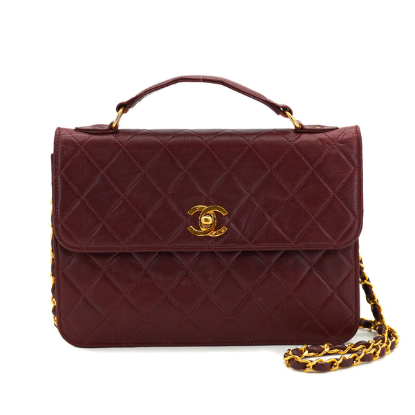 VINTAGE CHANEL MATELASSE CHAIN HAND SHOULDER BAG BORDEAUX LAMB SKIN GOLD HARDWARE 90328109