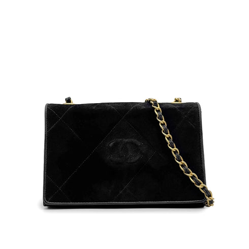VINTAGE CHANEL MATELASSE CHAIN SHOULDER BAG BALCK SUEDE GOLD HARDWARE 90324286
