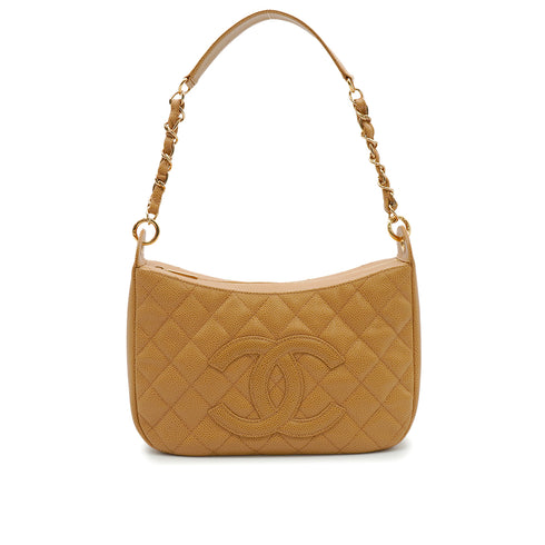 VINTAGE CHANEL MATELASSE CHAIN SHOULDER BAG BEIGE CAVIAR SKIN GOLD HARDWARE 90346101