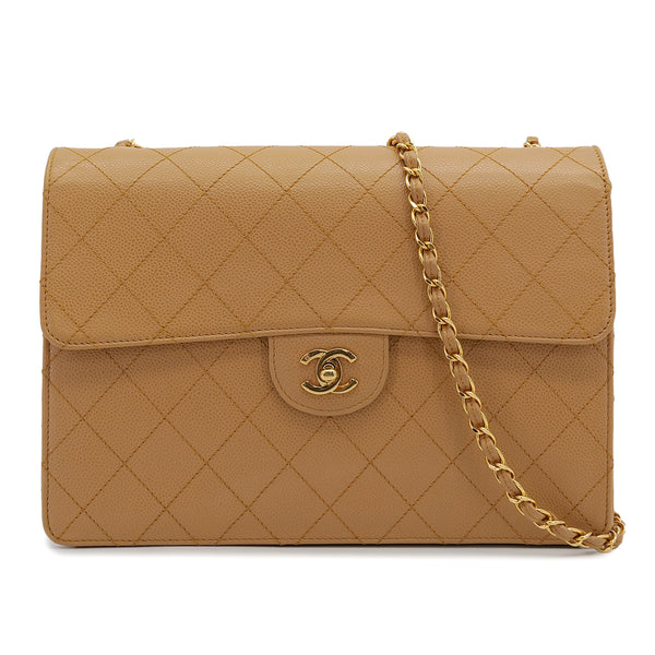 VINTAGE CHANEL MATELASSE CHAIN SHOULDER BAG BEIGE CAVIAR SKIN GOLD HARDWARE 90311873