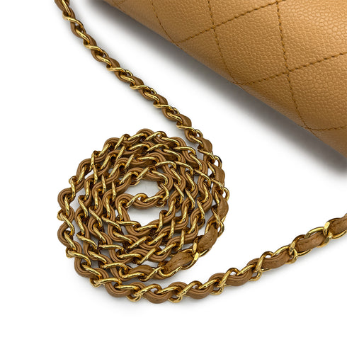 VINTAGE CHANEL MATELASSE CHAIN SHOULDER BAG BEIGE CAVIAR SKIN GOLD HARDWARE 90311873