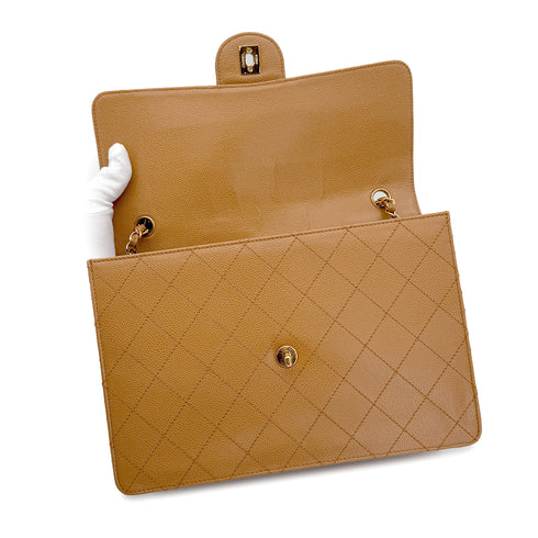 VINTAGE CHANEL MATELASSE CHAIN SHOULDER BAG BEIGE CAVIAR SKIN GOLD HARDWARE 90311873