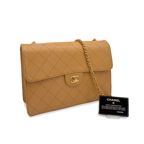 VINTAGE CHANEL MATELASSE CHAIN SHOULDER BAG BEIGE CAVIAR SKIN GOLD HARDWARE 90311873