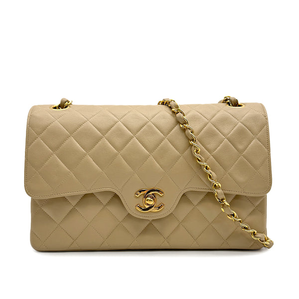 VINTAGE CHANEL MATELASSE CHAIN SHOULDER BAG BEIGE LAMB SKIN 90162352