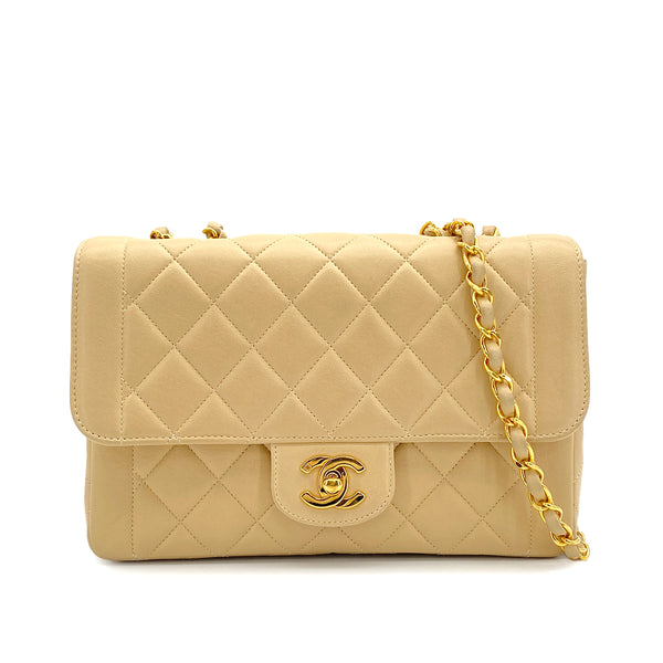 VINTAGE CHANEL MATELASSE CHAIN SHOULDER BAG BEIGE LAMB SKIN GOLD HARDWARE 90314319