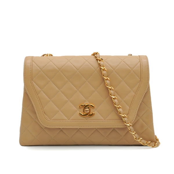 VINTAGE CHANEL MATELASSE CHAIN SHOULDER BAG BEIGE LAMB SKIN GOLD HARDWARE 90343924