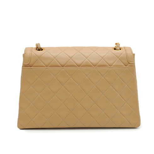 VINTAGE CHANEL MATELASSE CHAIN SHOULDER BAG BEIGE LAMB SKIN GOLD HARDWARE 90343924