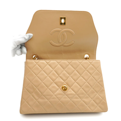 VINTAGE CHANEL MATELASSE CHAIN SHOULDER BAG BEIGE LAMB SKIN GOLD HARDWARE 90343924