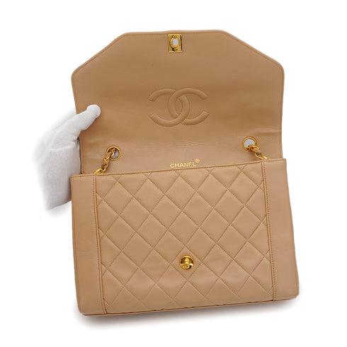 VINTAGE CHANEL MATELASSE CHAIN SHOULDER BAG BEIGE LAMB SKIN GOLD HARDWARE 90348428